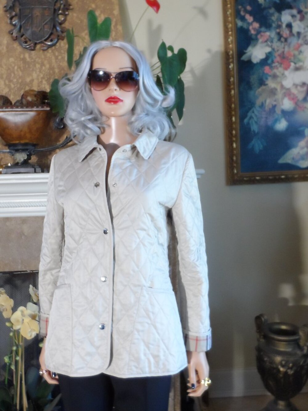 Burberry London Beige Quilted Barn Jacket Coat Nova Check Size XS